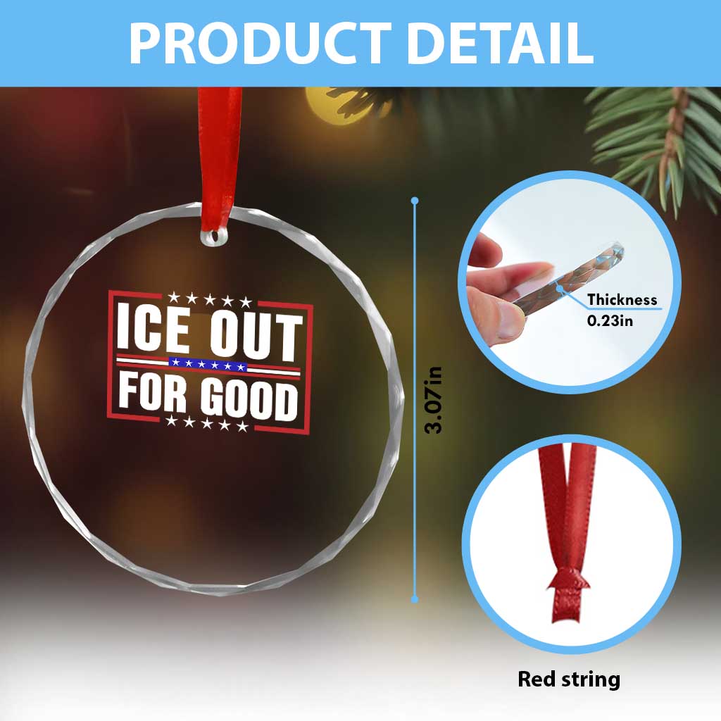 Ice Out For Good Patriotic Protest Crystal Glass Ornament Justice Resistance Red White and Blue