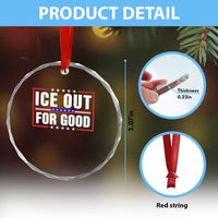 Ice Out For Good Patriotic Protest Crystal Glass Ornament Justice Resistance Red White and Blue