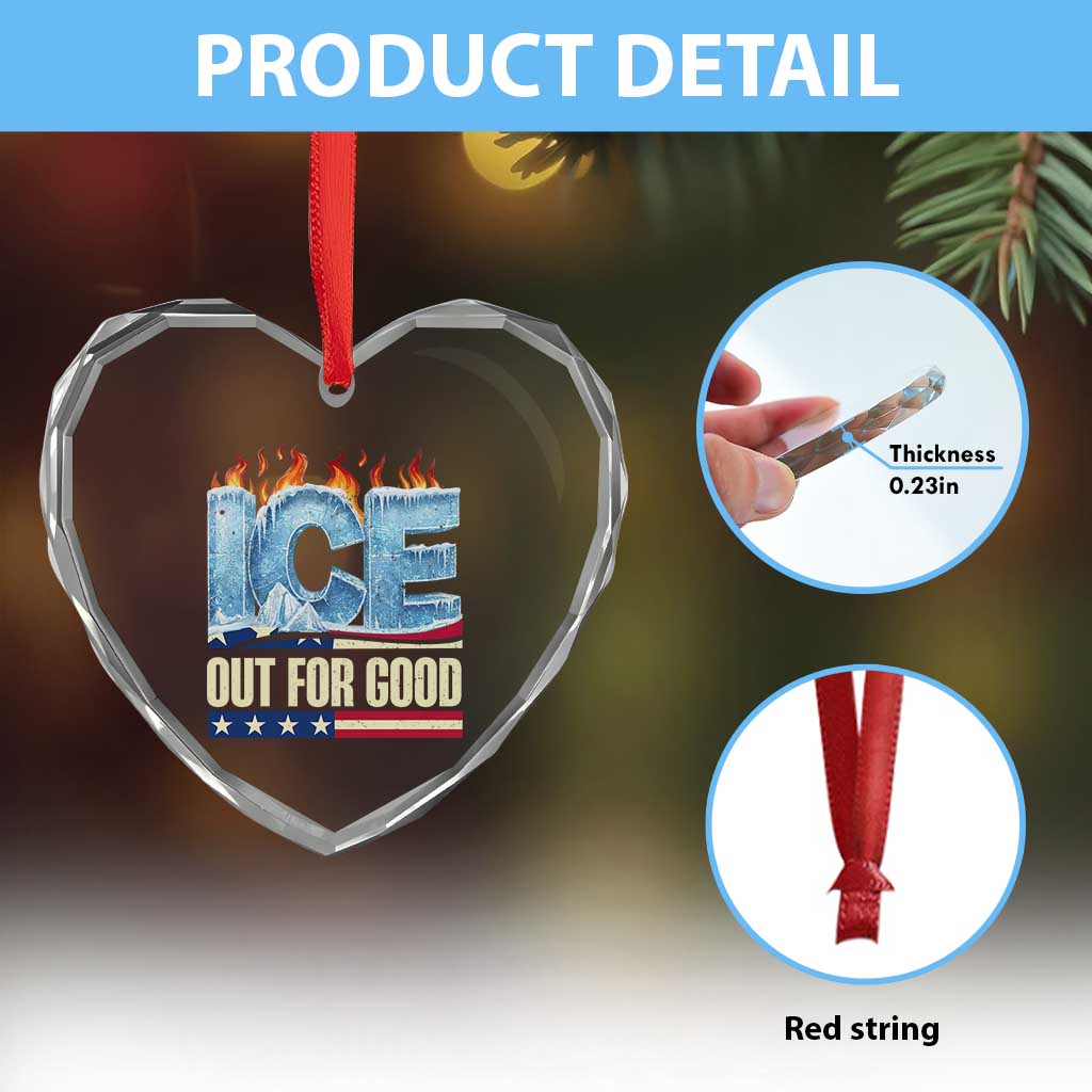 Ice Out For Good Patriotic Protest Heart Crystal Glass Ornament Patriotic Burn Ice Justice Political Resistance