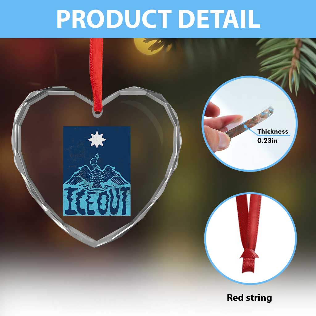 Ice Out Minnesota Loon Heart Crystal Glass Ornament MN State Protest