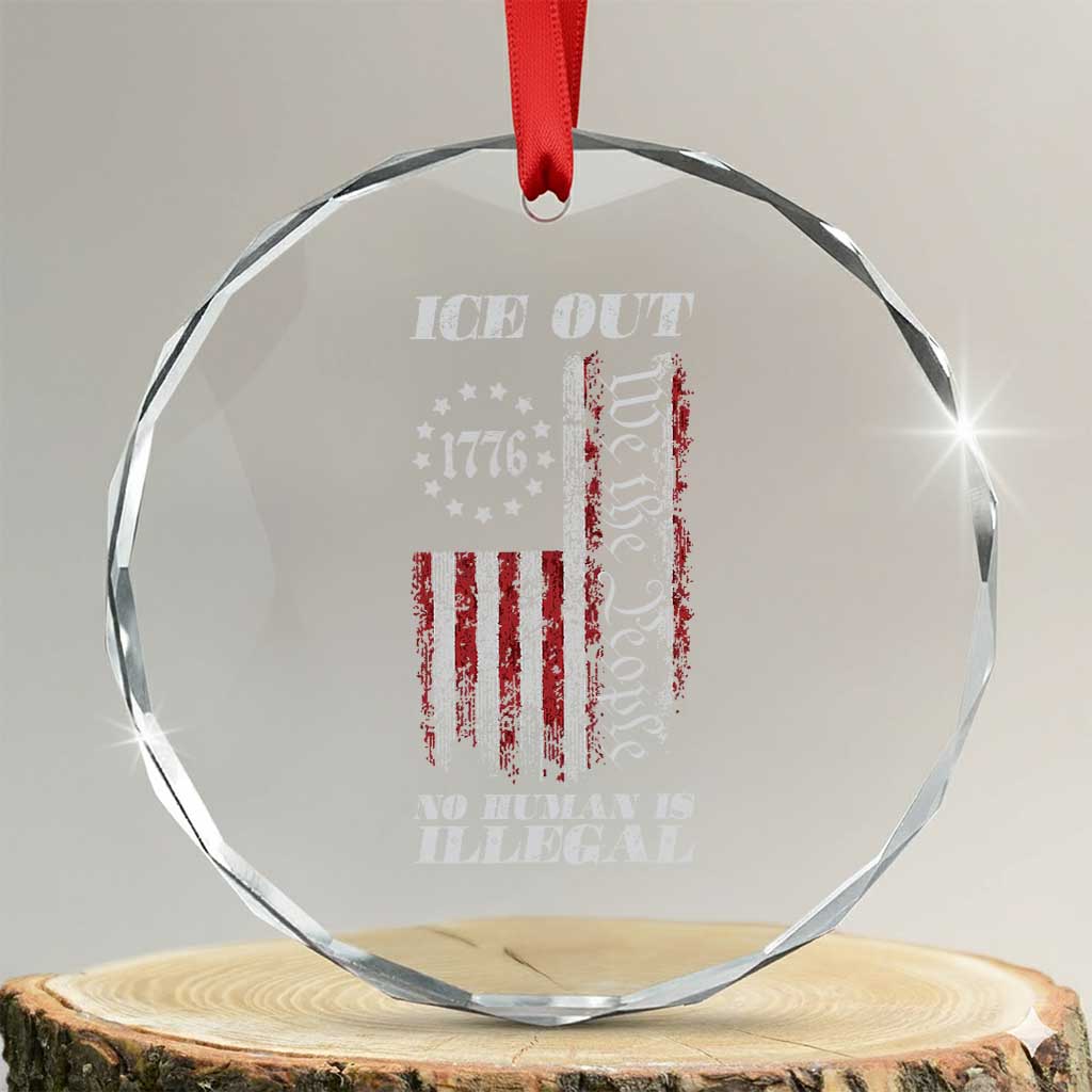 Ice Out No Human Is Illegal Crystal Glass Ornament Vintage Old 1776 US Flag