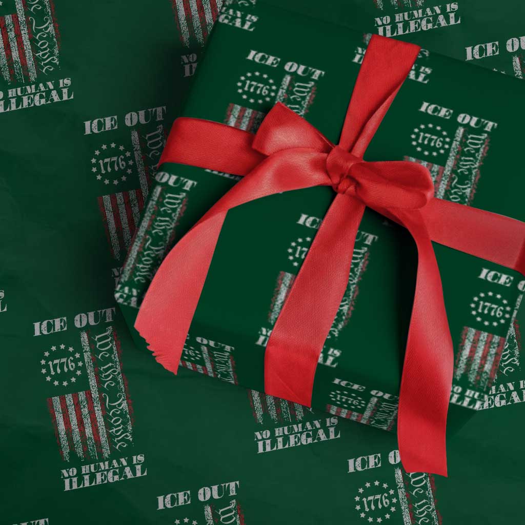 Ice Out No Human Is Illegal Wrapping Paper Roll Vintage Old 1776 US Flag
