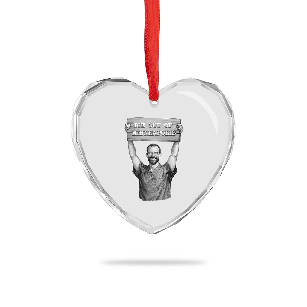 Ice Out Of Minneapolis Heart Crystal Glass Ornament Alex Pretti Memorial ICU Nurse Tribute Support
