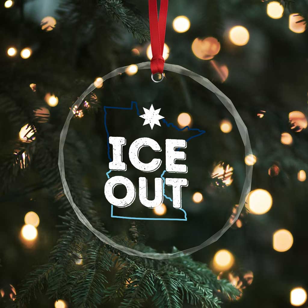Ice Out Of Minnesota Crystal Glass Ornament MN Map Immigration Protest Community Resistance
