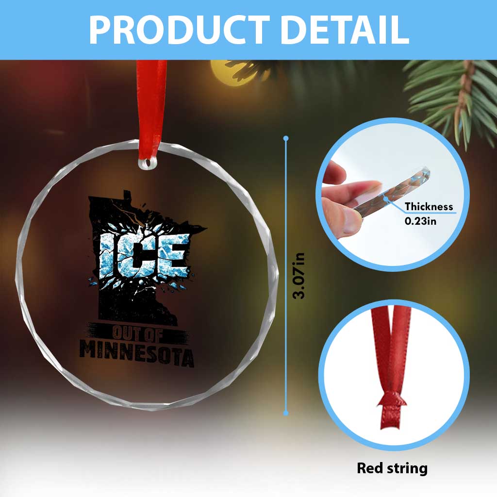 Ice Out of Minnesota Crystal Glass Ornament MN State Map Abolish Ice Protest