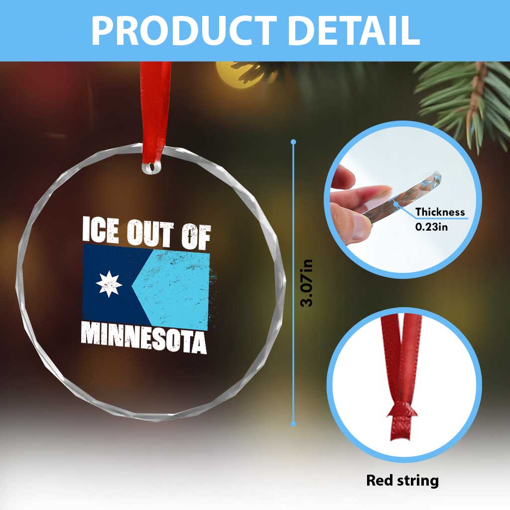 Ice Out Of Minnesota Crystal Glass Ornament State Flag Minneapolis Justice and Resistance