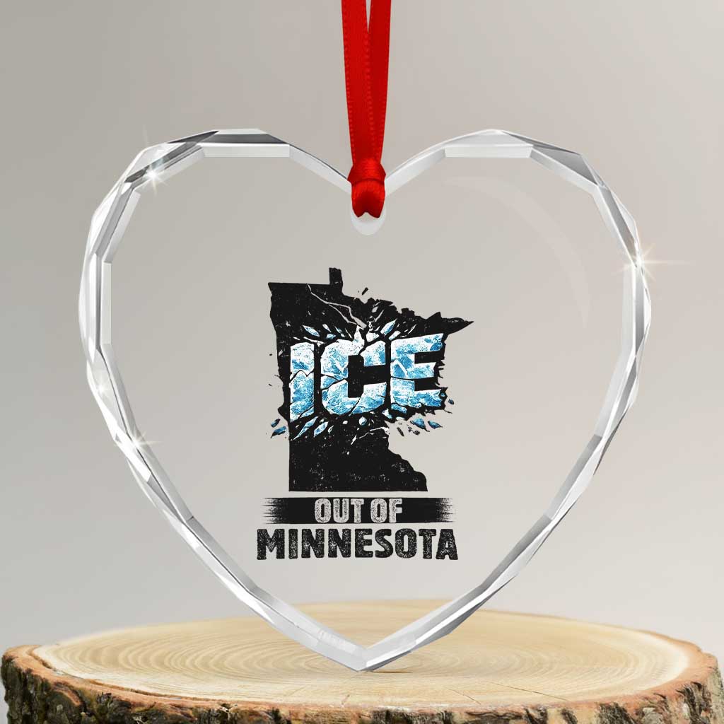 Ice Out of Minnesota Heart Crystal Glass Ornament MN State Map Abolish Ice Protest