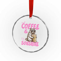 Iced Coffee and Sunshine Crystal Glass Ornament Funny Raccoon Summer Coffee Lover Gift
