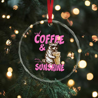Iced Coffee and Sunshine Crystal Glass Ornament Funny Raccoon Summer Coffee Lover Gift