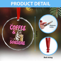 Iced Coffee and Sunshine Crystal Glass Ornament Funny Raccoon Summer Coffee Lover Gift
