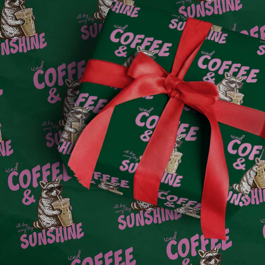 Iced Coffee and Sunshine Wrapping Paper Roll Funny Raccoon Summer Coffee Lover Gift