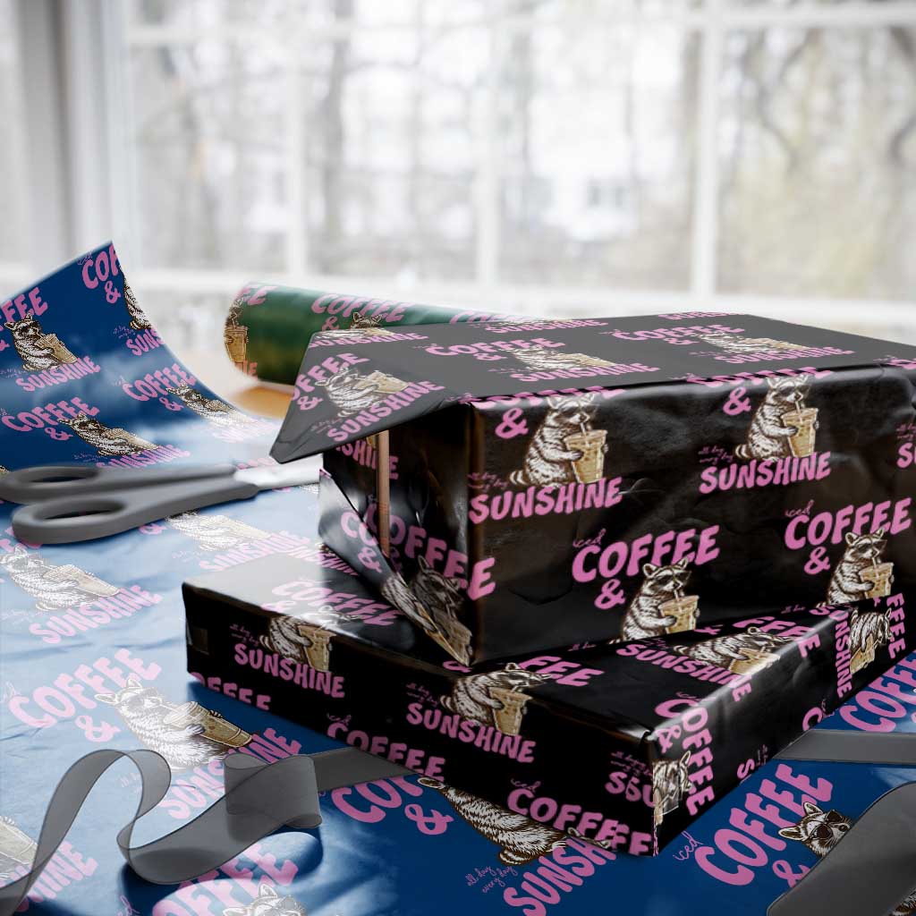 Iced Coffee and Sunshine Wrapping Paper Roll Funny Raccoon Summer Coffee Lover Gift