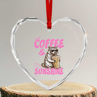 Iced Coffee and Sunshine Heart Crystal Glass Ornament Funny Raccoon Summer Coffee Lover Gift