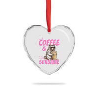 Iced Coffee and Sunshine Heart Crystal Glass Ornament Funny Raccoon Summer Coffee Lover Gift