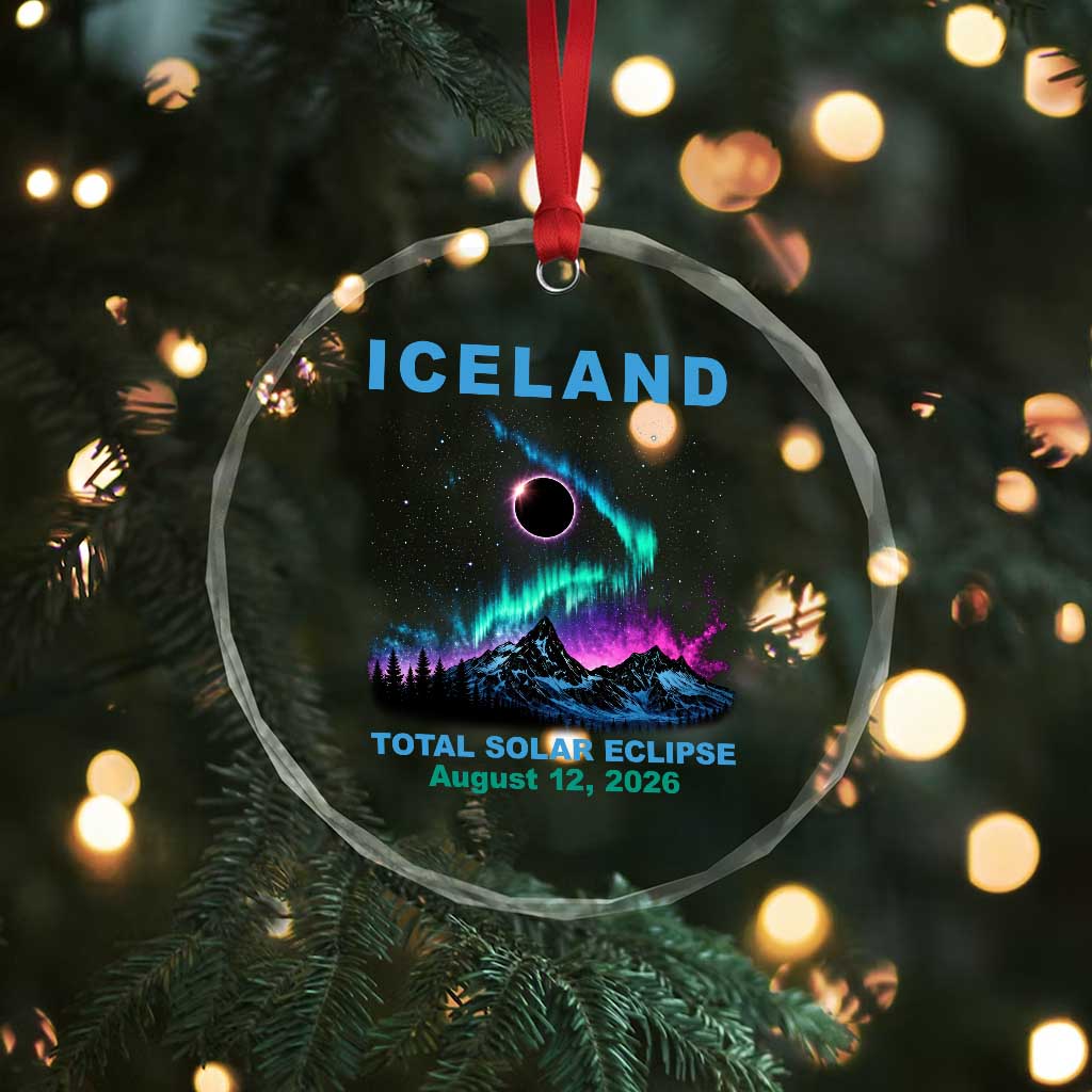 Iceland Total Solar Eclipse 2026 Crystal Glass Ornament August 12 Eclipse Totality Chaser Aurora Northern Lights
