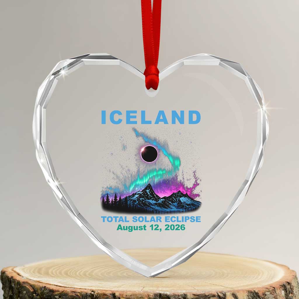 Iceland Total Solar Eclipse 2026 Heart Crystal Glass Ornament August 12 Eclipse Totality Chaser Aurora Northern Lights