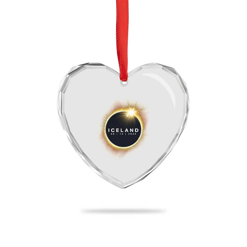 Iceland Total Solar Eclipse 2026 Heart Crystal Glass Ornament Path of Totality Astronomy Gift