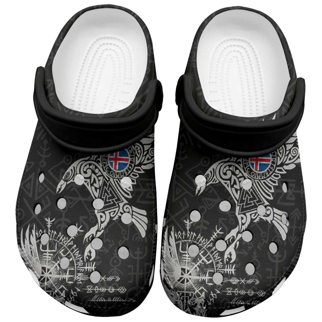 Iceland Viking Ravens Clogs Shoes Vegvisir Runes Pattern - Wonder Print Shop