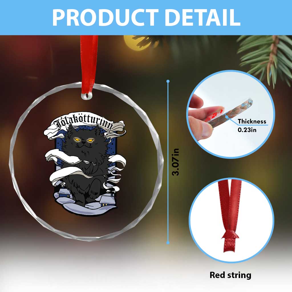 Icelandic Xmas Crystal Glass Ornament Yule Cat Jolakotturinn Xmas Eve TS09