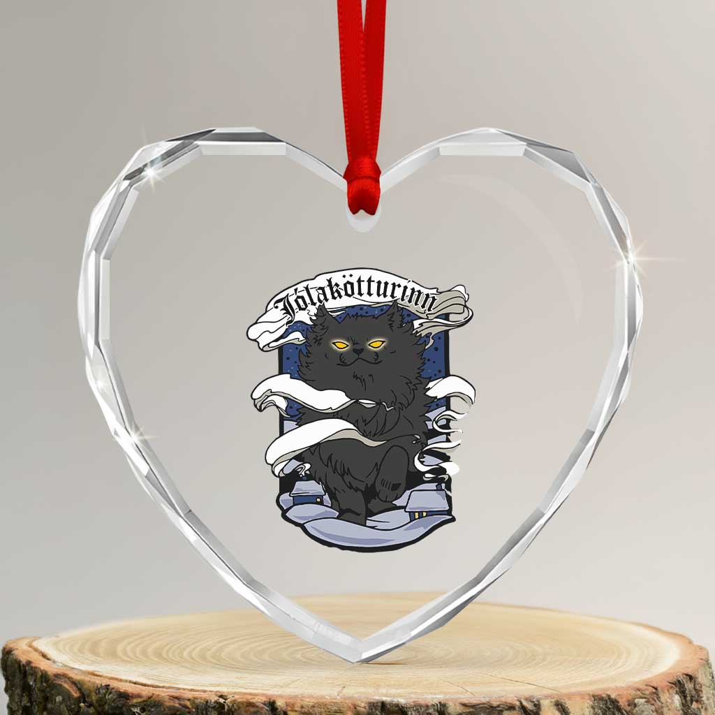 Icelandic Xmas Heart Crystal Glass Ornament Yule Cat Jolakotturinn Xmas Eve - Wonder Print Shop