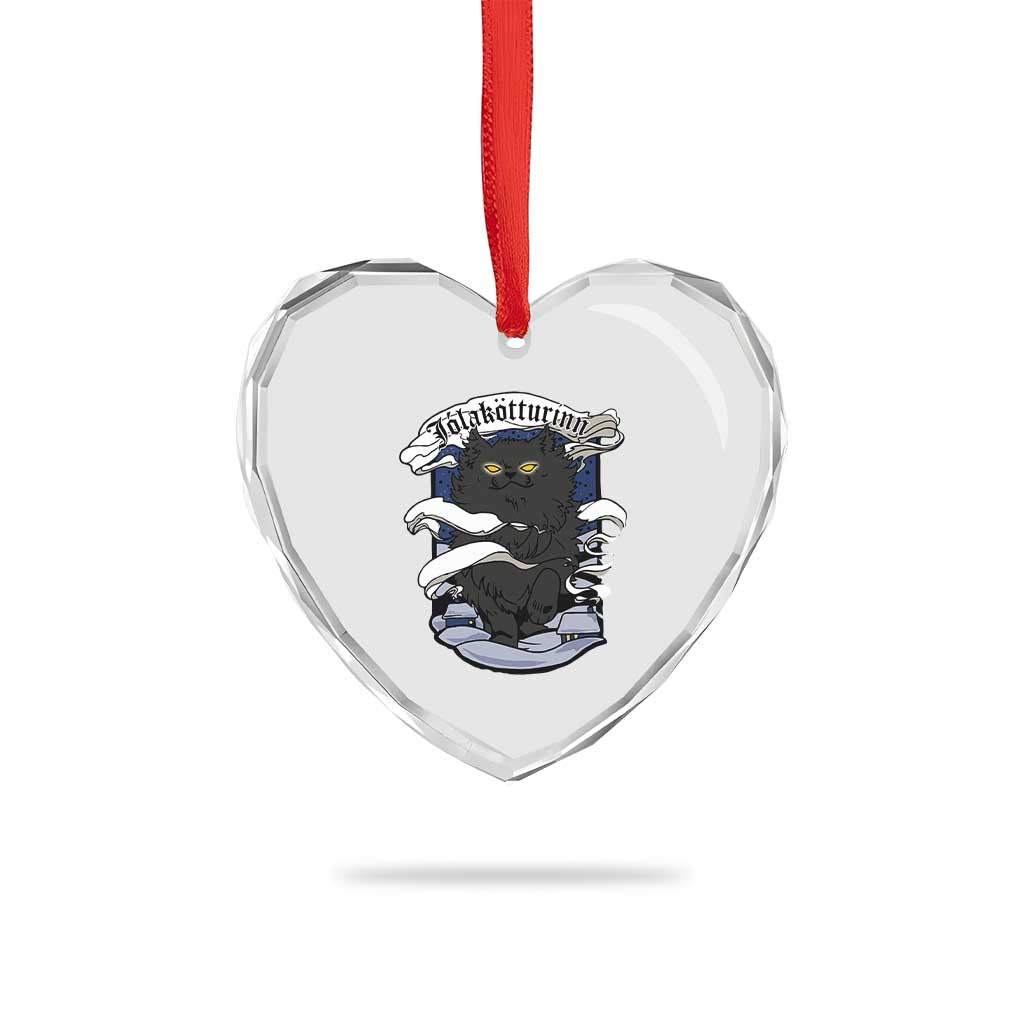 Icelandic Xmas Heart Crystal Glass Ornament Yule Cat Jolakotturinn Xmas Eve - Wonder Print Shop