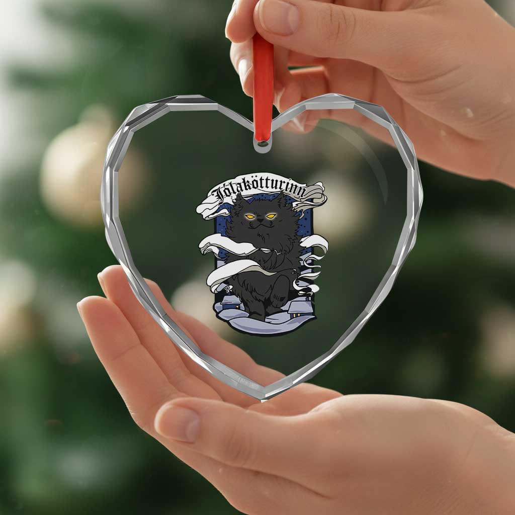 Icelandic Xmas Heart Crystal Glass Ornament Yule Cat Jolakotturinn Xmas Eve - Wonder Print Shop