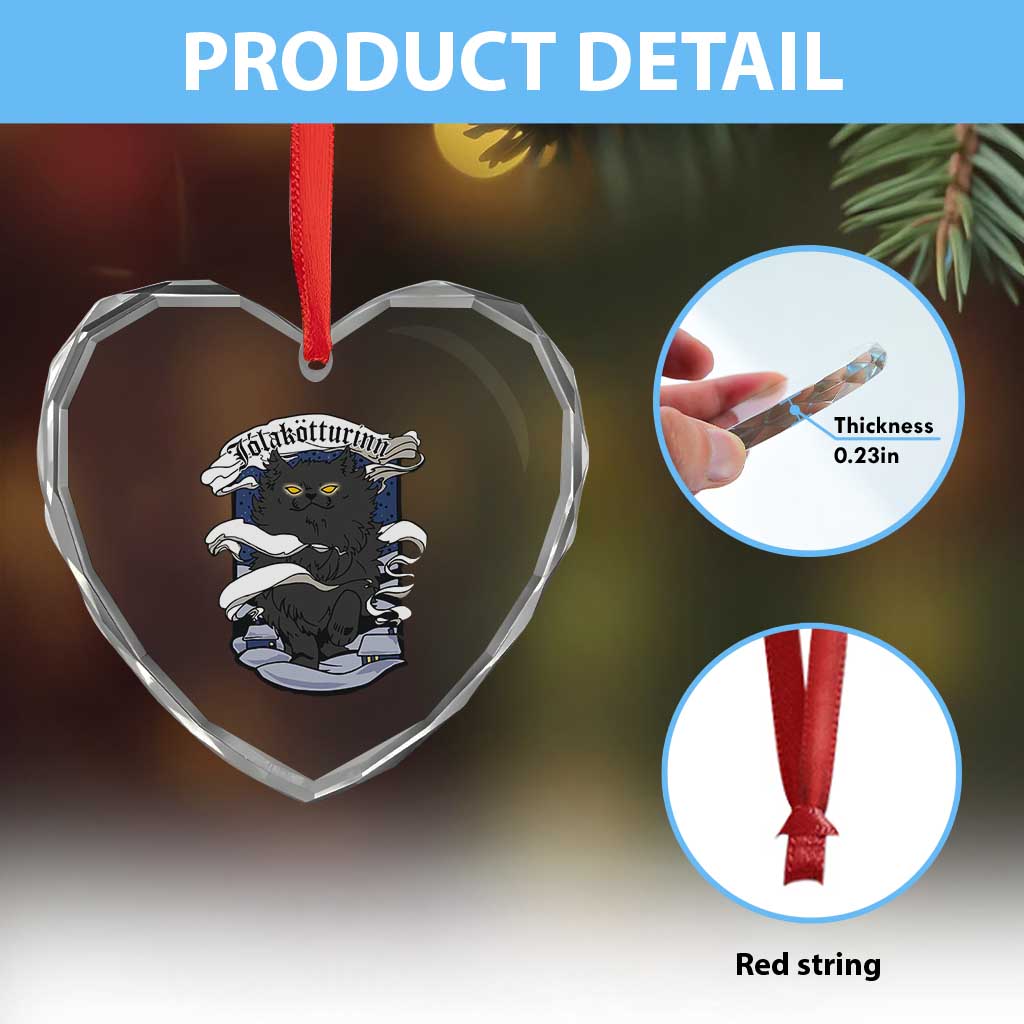 Icelandic Xmas Heart Crystal Glass Ornament Yule Cat Jolakotturinn Xmas Eve - Wonder Print Shop