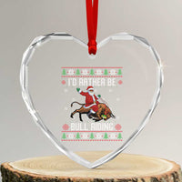 Id Rather Be Bull Riding Heart Crystal Glass Ornament Black Santa Bull Rider Ugly Christmas Gift - Wonder Print Shop