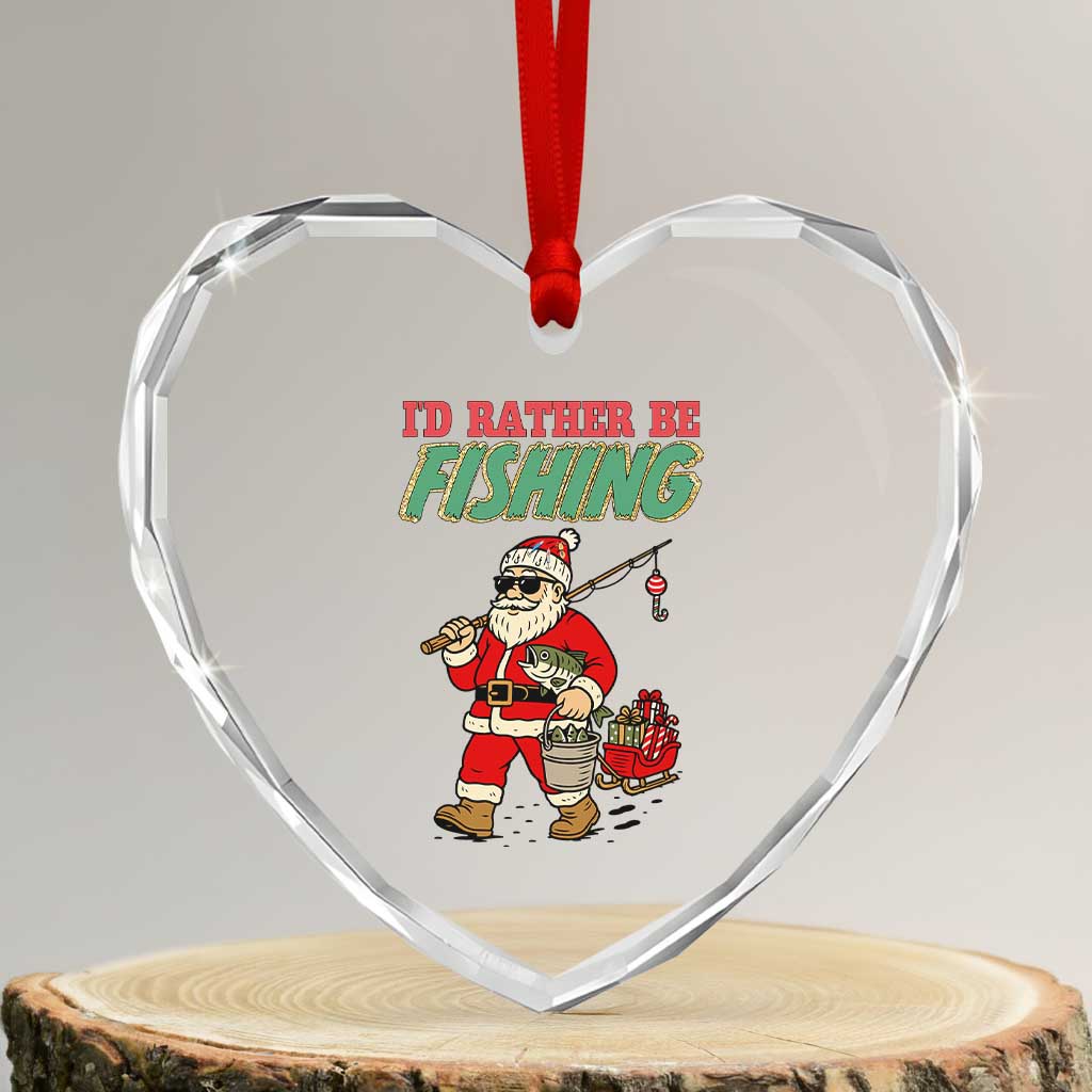 Id Rather Be Fishing Heart Crystal Glass Ornament Funny Christmas Holiday Gift - Wonder Print Shop