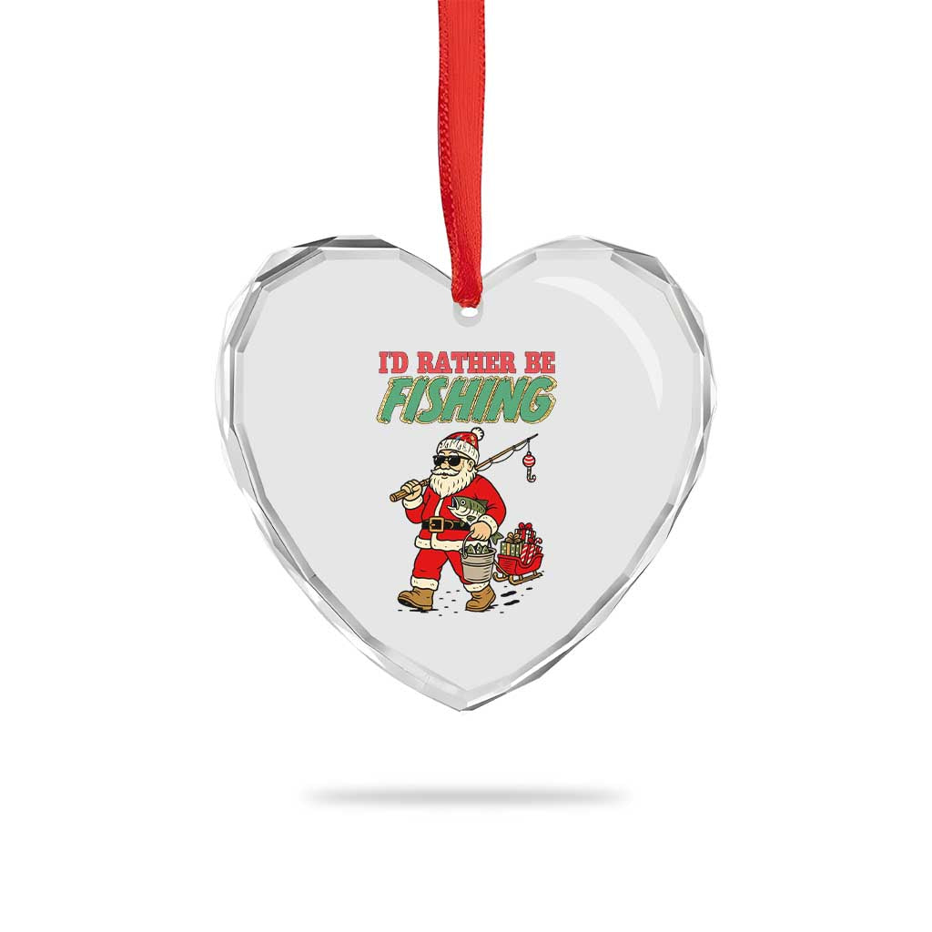 Id Rather Be Fishing Heart Crystal Glass Ornament Funny Christmas Holiday Gift - Wonder Print Shop