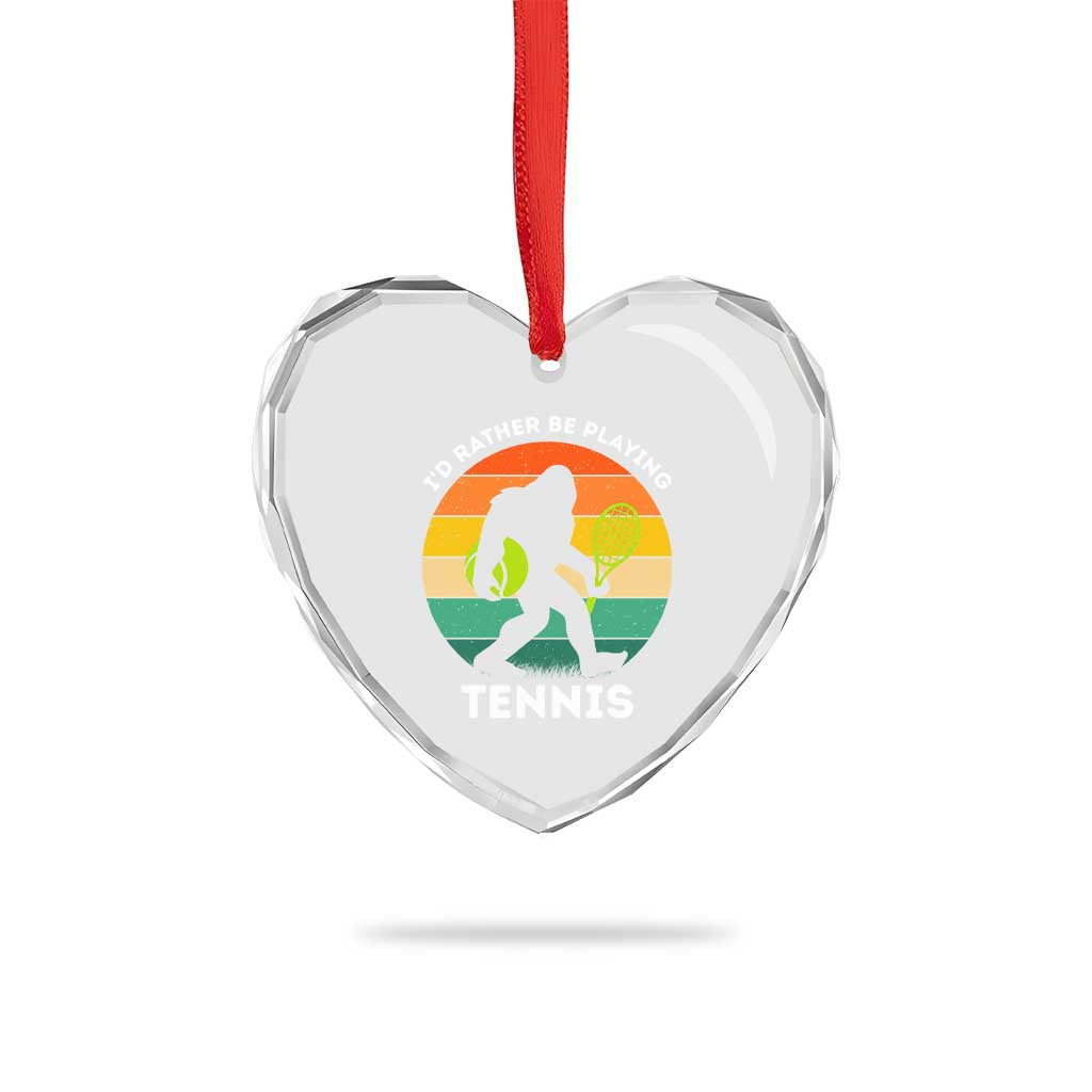 Id Rather Be Playing Tennis Heart Crystal Glass Ornament Vintage Retro Bigfoot Tennis Player Gift - Wonder Print Shop