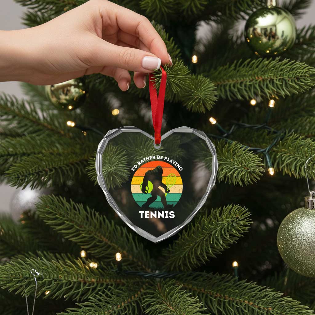 Id Rather Be Playing Tennis Heart Crystal Glass Ornament Vintage Retro Bigfoot Tennis Player Gift - Wonder Print Shop