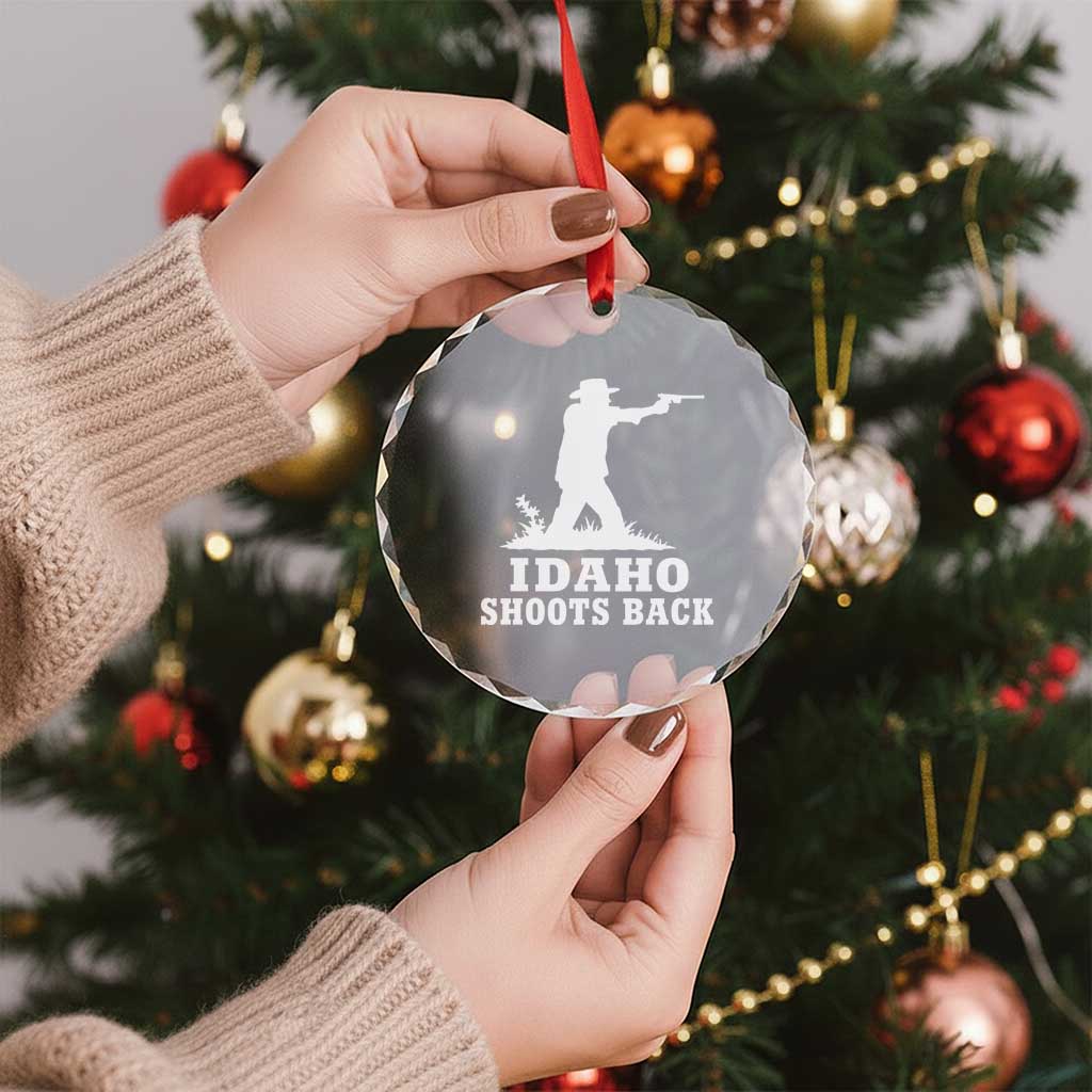 Idaho Shoots Back Cowboy Gunslinger Silhouette Patriotic Graphic Crystal Glass Ornament