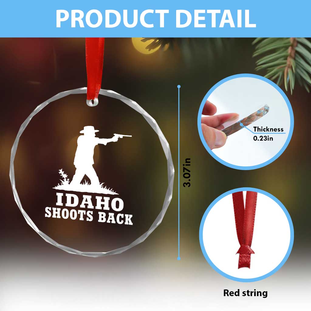 Idaho Shoots Back Cowboy Gunslinger Silhouette Patriotic Graphic Crystal Glass Ornament