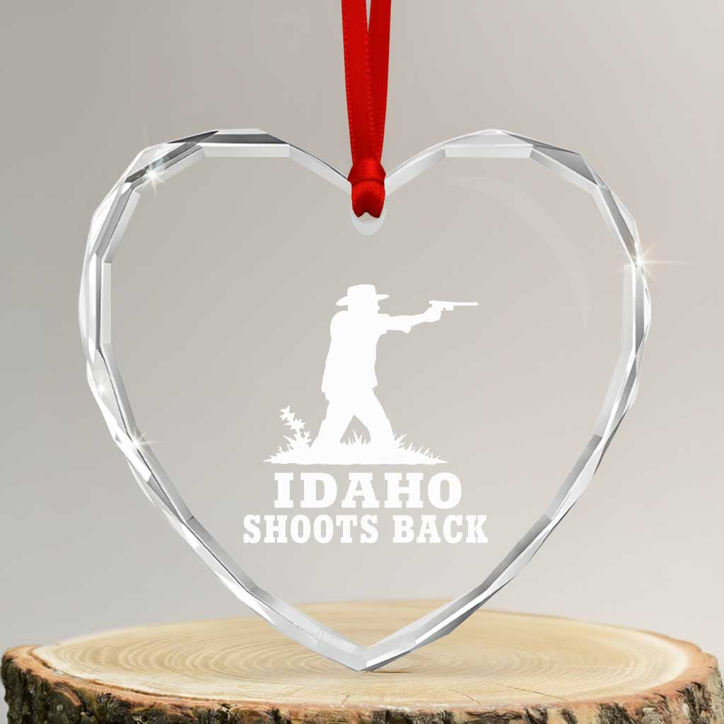 Idaho Shoots Back Cowboy Gunslinger Silhouette Patriotic Graphic Heart Crystal Glass Ornament