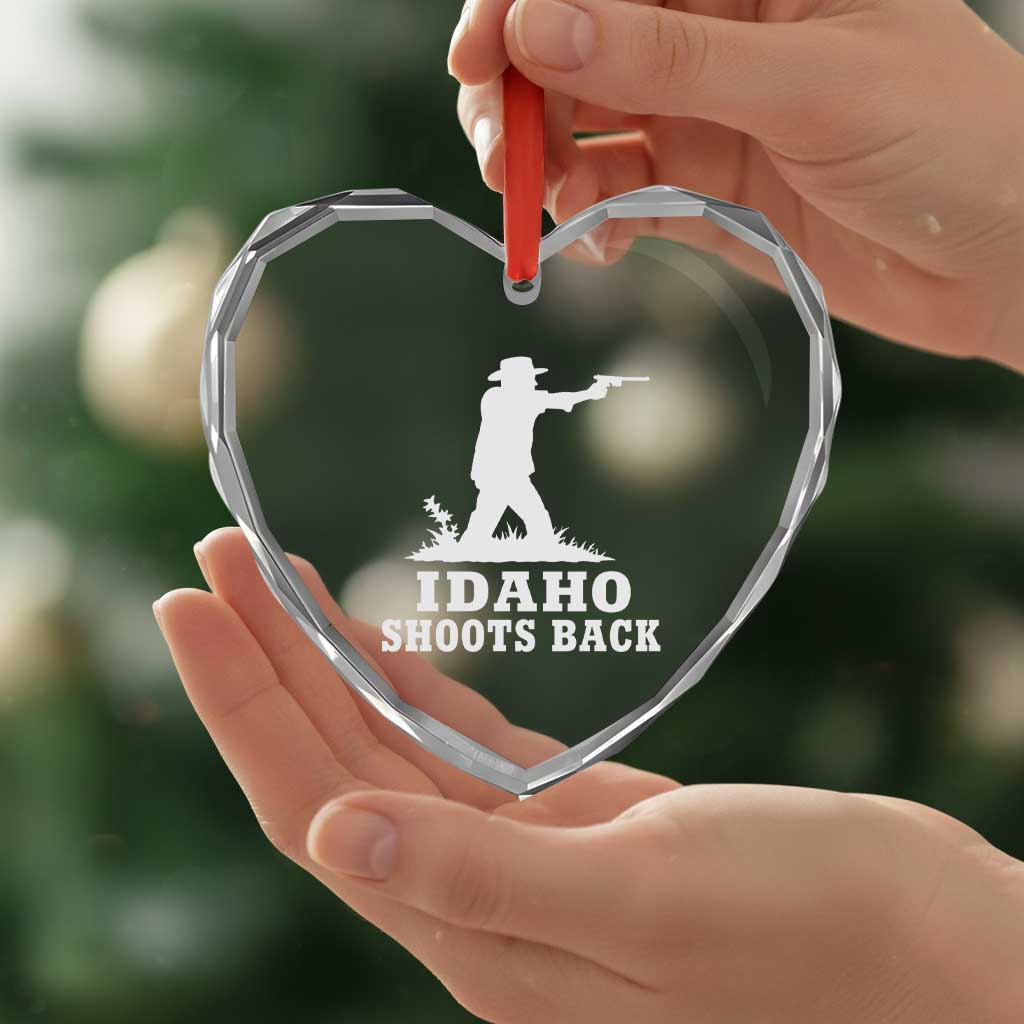 Idaho Shoots Back Cowboy Gunslinger Silhouette Patriotic Graphic Heart Crystal Glass Ornament