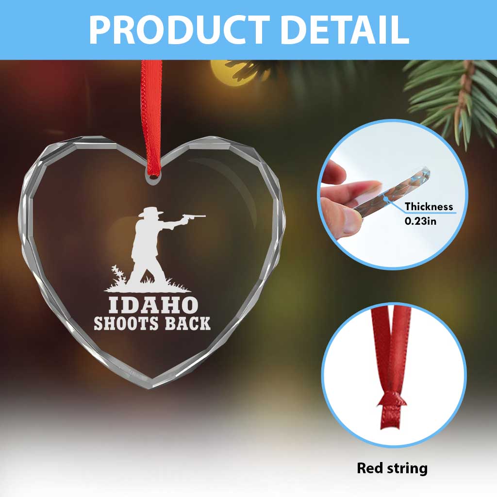 Idaho Shoots Back Cowboy Gunslinger Silhouette Patriotic Graphic Heart Crystal Glass Ornament