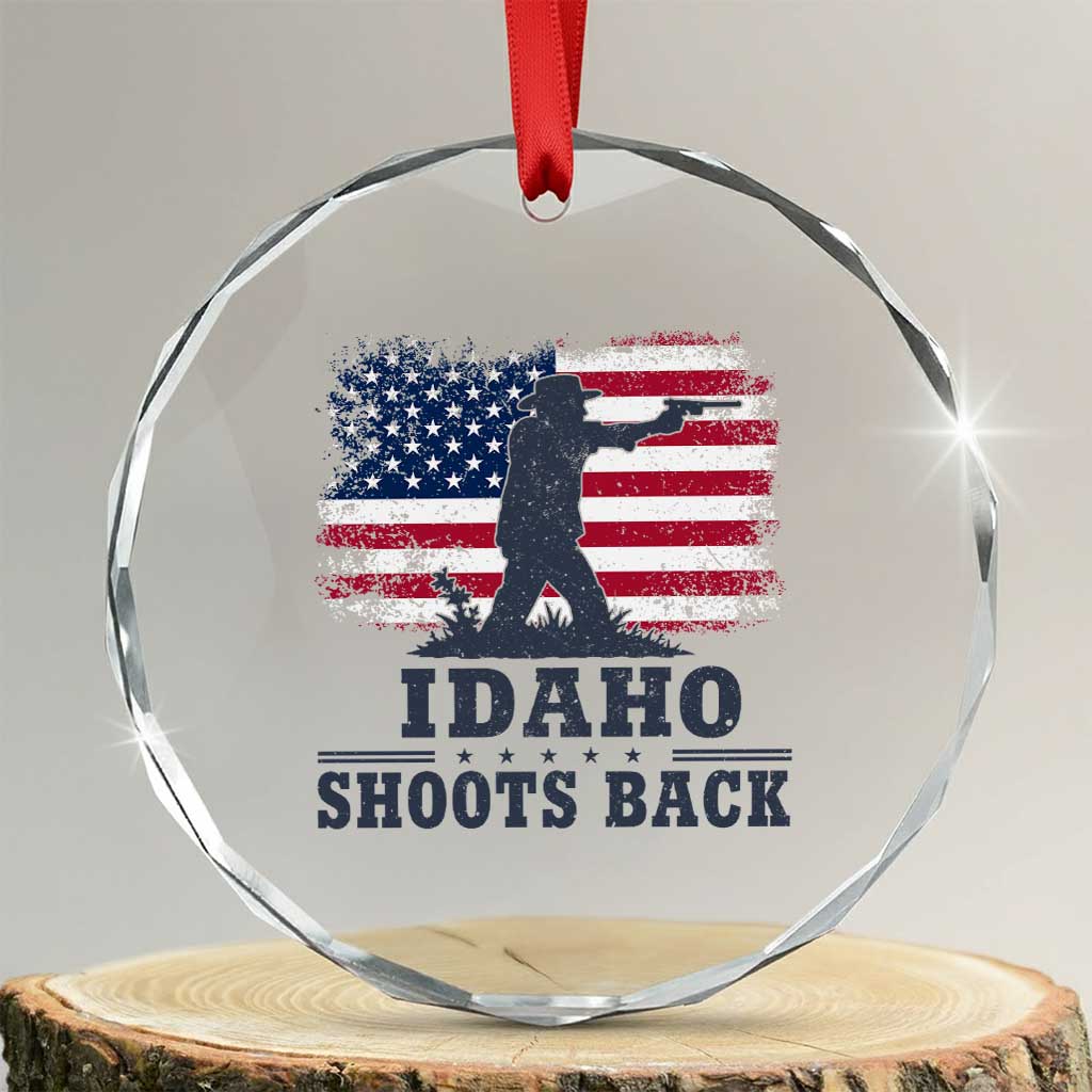 Idaho Shoots Back Distressed American Flag Crystal Glass Ornament Cowboy Gunslinger Graphic