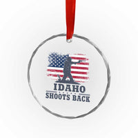 Idaho Shoots Back Distressed American Flag Crystal Glass Ornament Cowboy Gunslinger Graphic