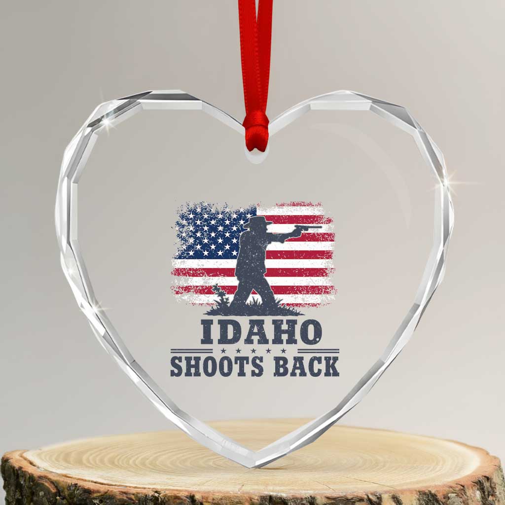 Idaho Shoots Back Distressed American Flag Heart Crystal Glass Ornament Cowboy Gunslinger Graphic