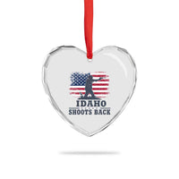 Idaho Shoots Back Distressed American Flag Heart Crystal Glass Ornament Cowboy Gunslinger Graphic