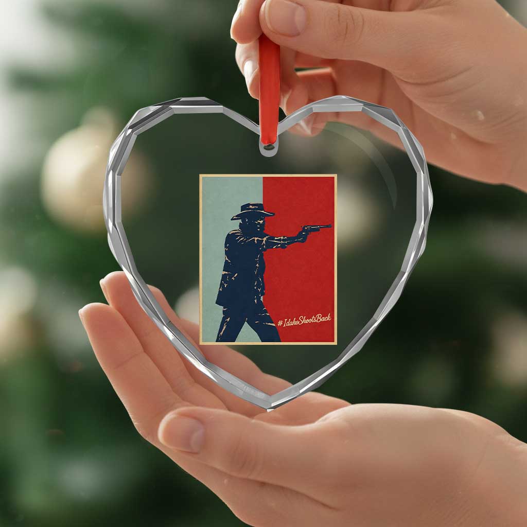 Idaho Shoots Back Vintage Pop Art Poster Style Graphic Heart Crystal Glass Ornament