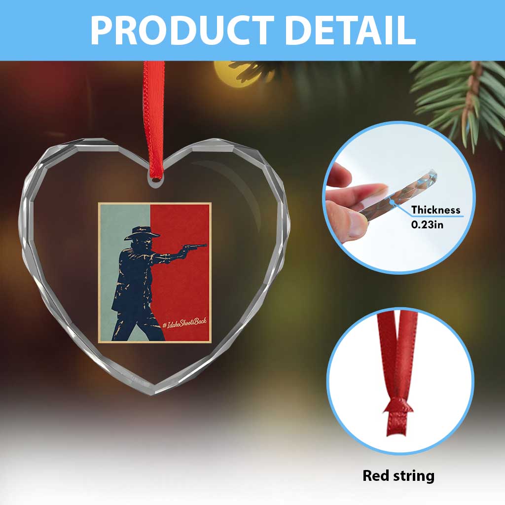 Idaho Shoots Back Vintage Pop Art Poster Style Graphic Heart Crystal Glass Ornament