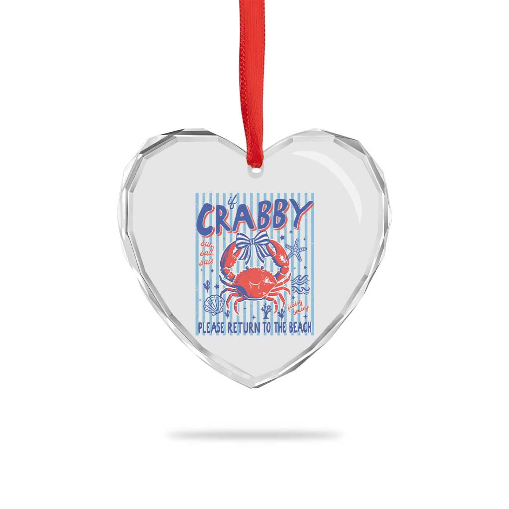 If Crabby Please Return To The Beach Heart Crystal Glass Ornament Funny Summer Girl