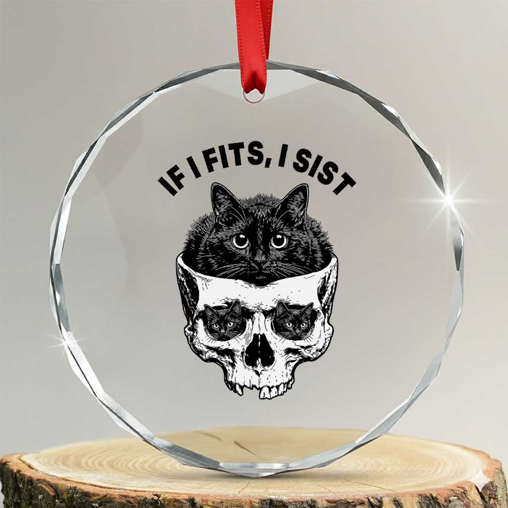 If I Fits I Sits Black Cat Skull Crystal Glass Ornament Gothic Dark Humor Gift