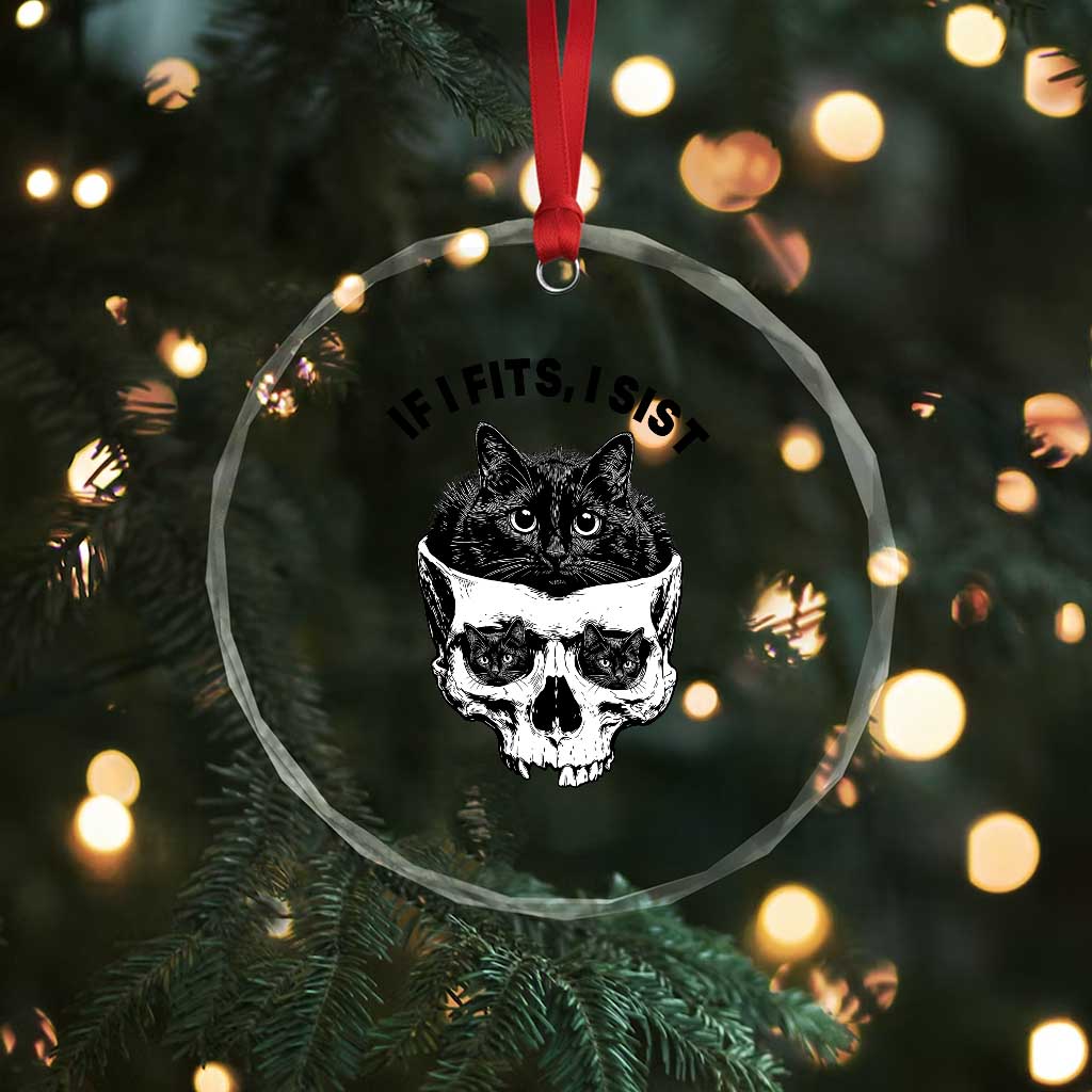 If I Fits I Sits Black Cat Skull Crystal Glass Ornament Gothic Dark Humor Gift
