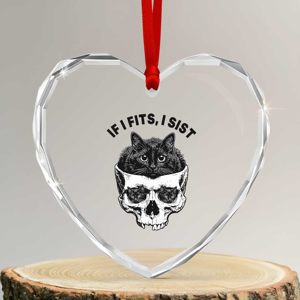 If I Fits I Sits Black Cat Skull Heart Crystal Glass Ornament Gothic Dark Humor Gift