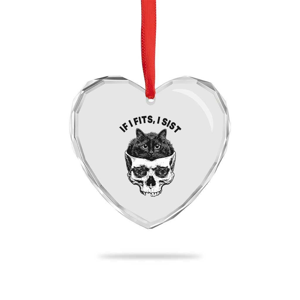If I Fits I Sits Black Cat Skull Heart Crystal Glass Ornament Gothic Dark Humor Gift