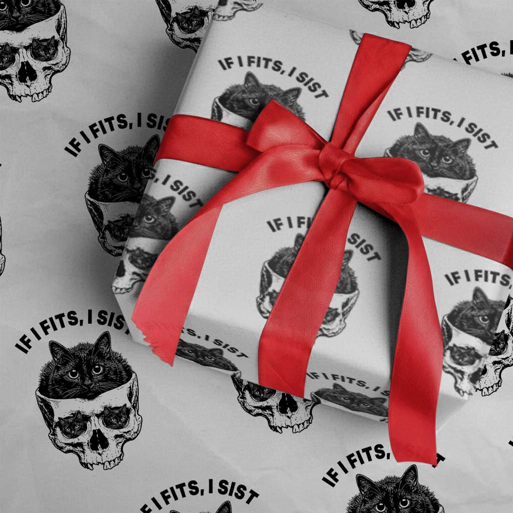 If I Fits I Sits Black Cat Skull Wrapping Paper Roll Gothic Dark Humor Gift