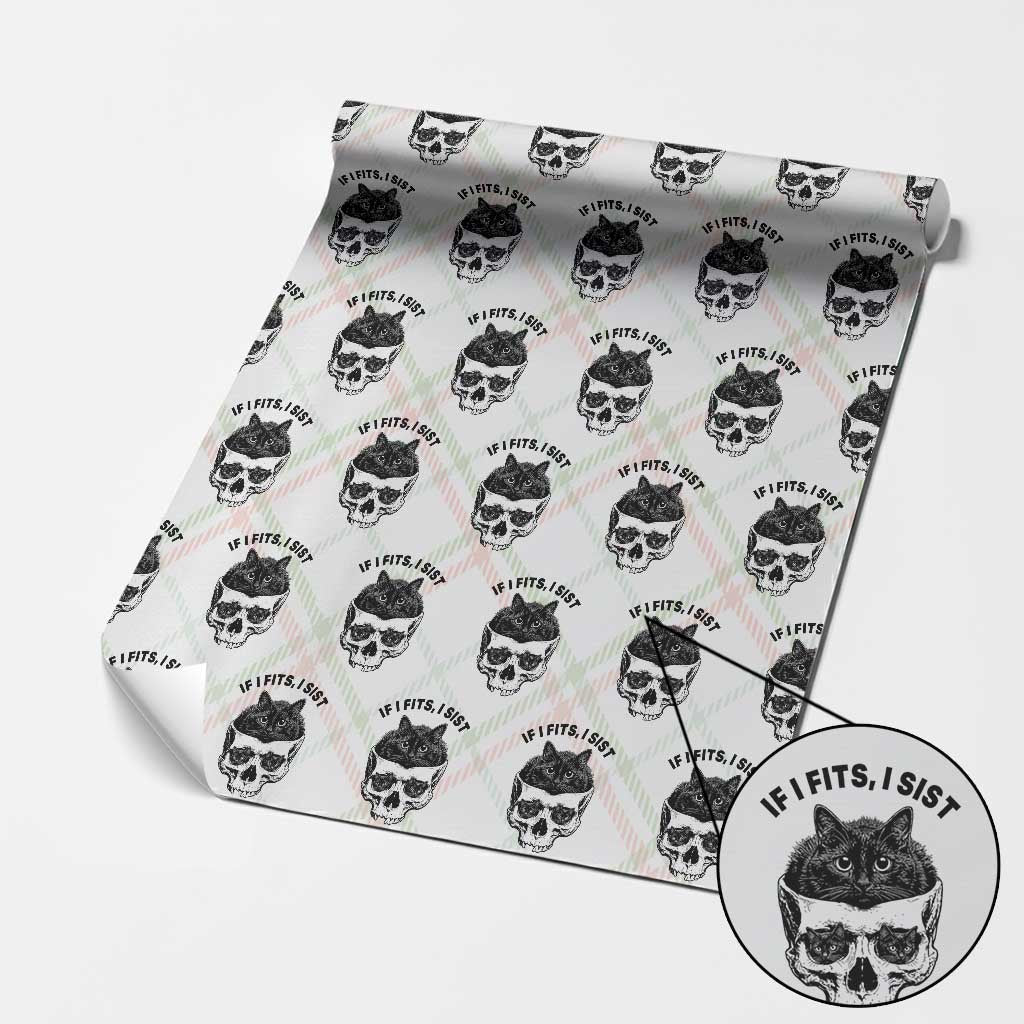 If I Fits I Sits Black Cat Skull Wrapping Paper Roll Gothic Dark Humor Gift